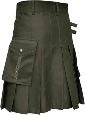 Mens Vintage Scottish Pleated Kilt Irish Highland Hybrid Kilts with Kendo Pocket Retro Medieval Steampunk Utility Skirt