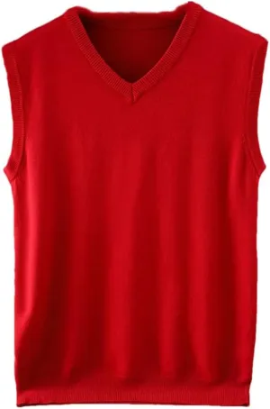 Men's Wool Knitted Vest V-Neck Solid Color Soft Warm Vest Sweater Sleeveless Pullover Sweater