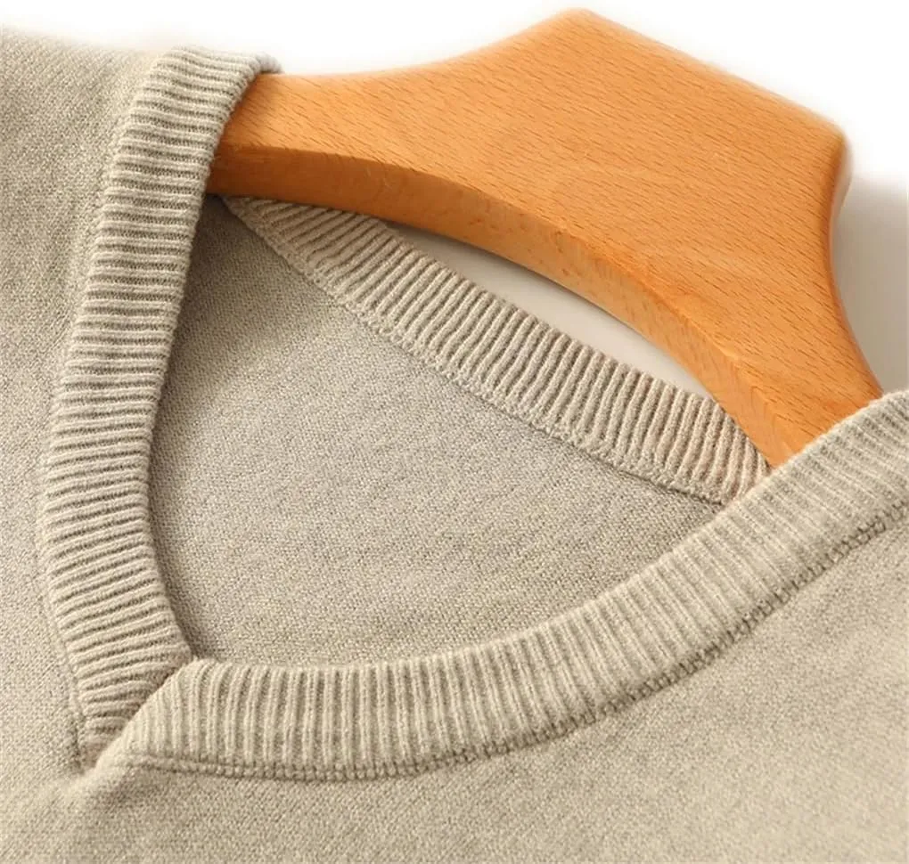Men's Wool Knitted Vest V-Neck Solid Color Soft Warm Vest Sweater Sleeveless Pullover Sweater