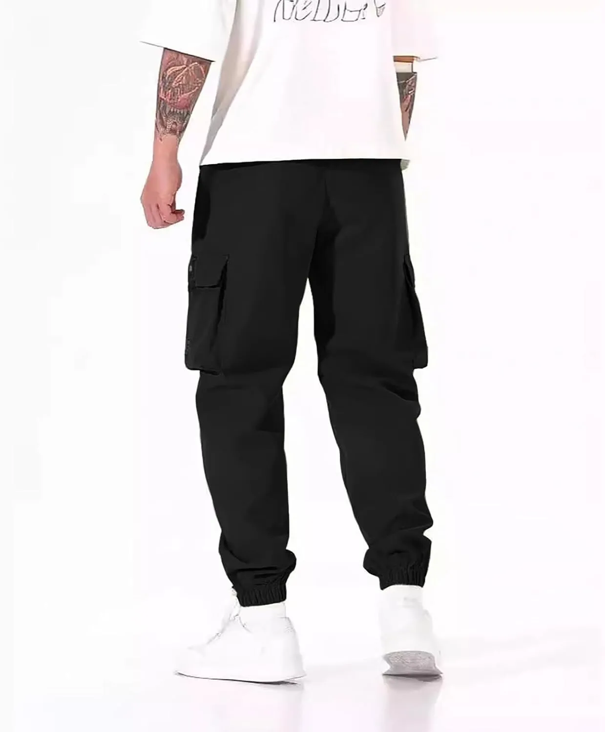 Men's Work Pants Cuffed Casual Slim Fit Stretch Pants with Multi-Pockets