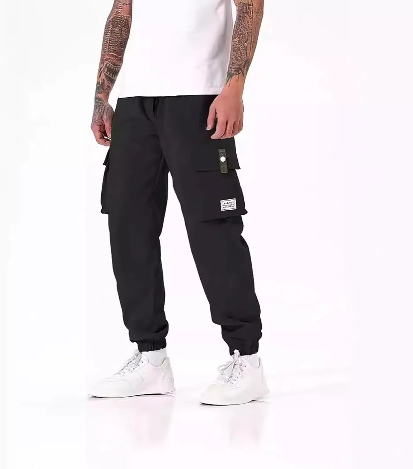 Men's Work Pants Cuffed Casual Slim Fit Stretch Pants with Multi-Pockets