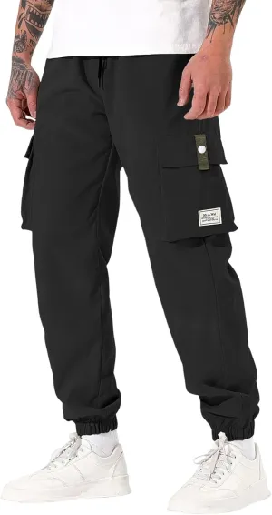 Men's Work Pants Cuffed Casual Slim Fit Stretch Pants with Multi-Pockets