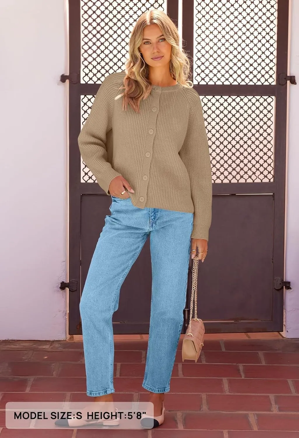 MEROKEETY Women's 2025 Long Sleeve Cardigan Sweater Crew Neck Button Ribbed Open Front Knit Outerwear