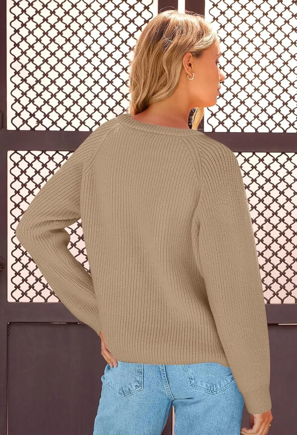 MEROKEETY Women's 2025 Long Sleeve Cardigan Sweater Crew Neck Button Ribbed Open Front Knit Outerwear