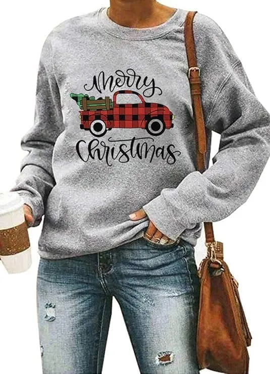Merry Christmas Shirts for Women Merry and Bright Sweatshirts Xmas Tree Gnomes Graphic Tee Winter Snowman Fleece Top