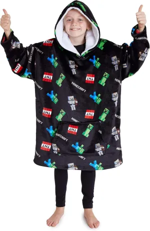 Minecraft Boys Oversized Blanket Hoodie, Fleece Blanket Dressing Gown for Kids Teenagers