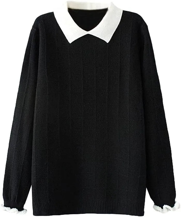 Minibee Women's Pan Collar Knitted Sweater Casual Pullover Sweatshirt