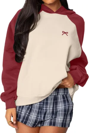 MISSACTIVER Women Bow Graphic Sweatshirt Color Block Pullover Hoodie Fall Fashion Oversized Hooded Sweatshirt Tops