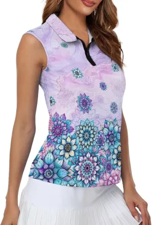 Mumeson Women's Sleeveless Golf Tennis Shirts for Women, Collared Lightweight Zip Up Dry Fit Workout Tank Tops Athletic Shirt