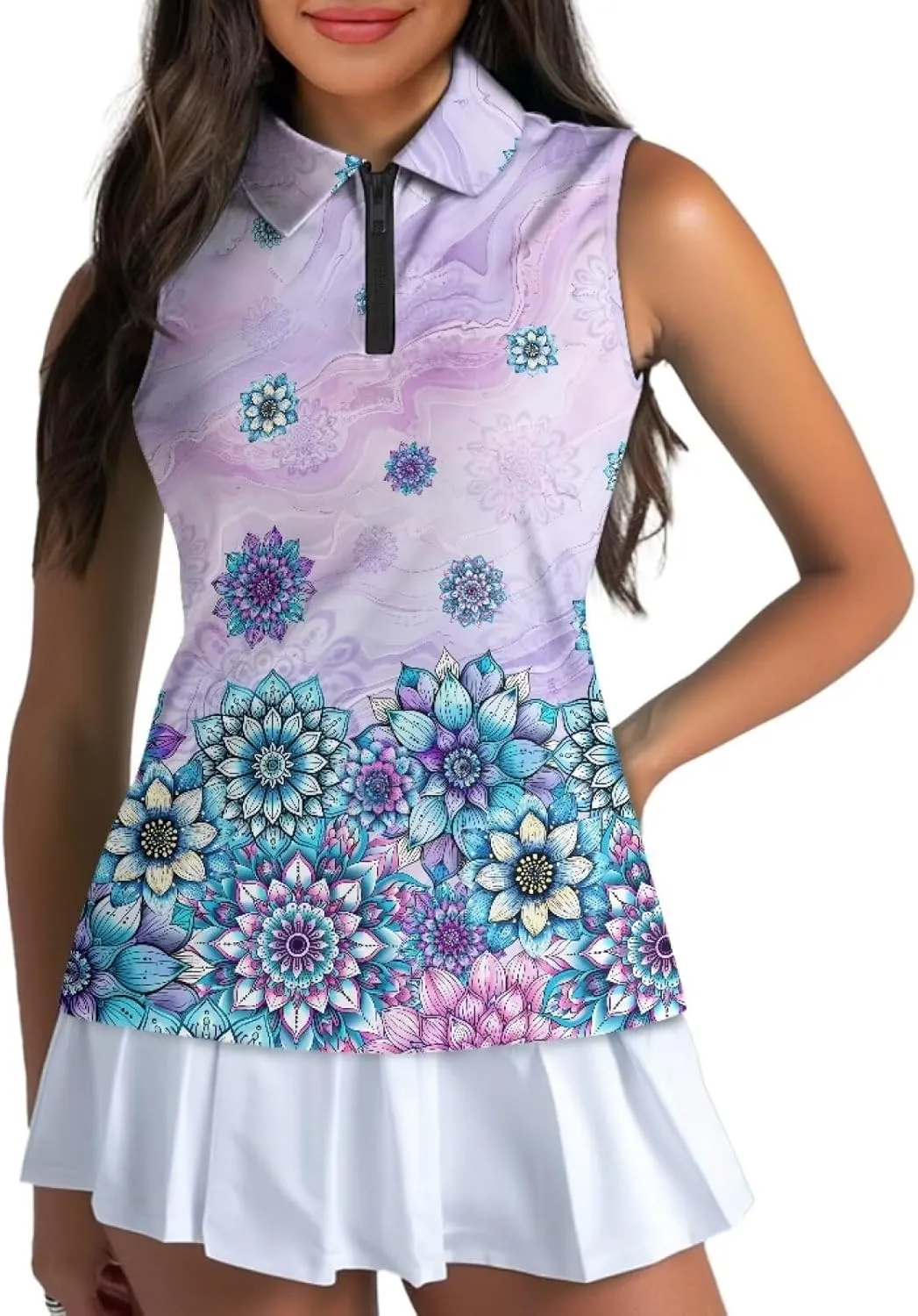 Mumeson Women's Sleeveless Golf Tennis Shirts for Women, Collared Lightweight Zip Up Dry Fit Workout Tank Tops Athletic Shirt