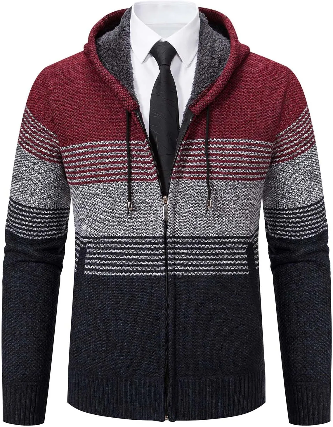 Mylldey Mens Hoodies Knit Sweater, Full Zip Fleece Lined Cardigan Sweaters Casual Regular Fit Knit Hooded Men Sweater Jacket