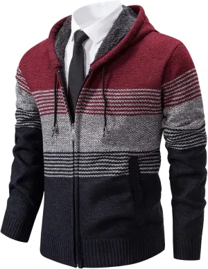 Mylldey Mens Hoodies Knit Sweater, Full Zip Fleece Lined Cardigan Sweaters Casual Regular Fit Knit Hooded Men Sweater Jacket