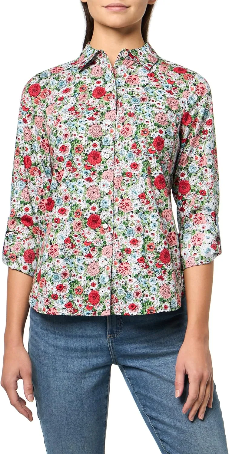 Nautica Women's Button Front Long Sleeve Roll Tab Shirt