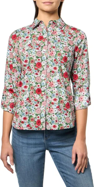 Nautica Women's Button Front Long Sleeve Roll Tab Shirt