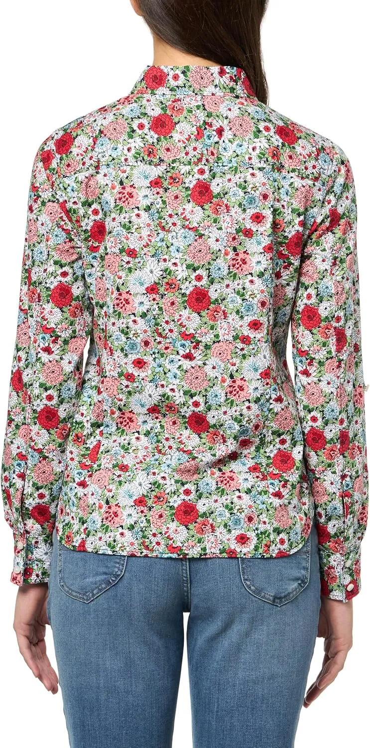 Nautica Women's Button Front Long Sleeve Roll Tab Shirt