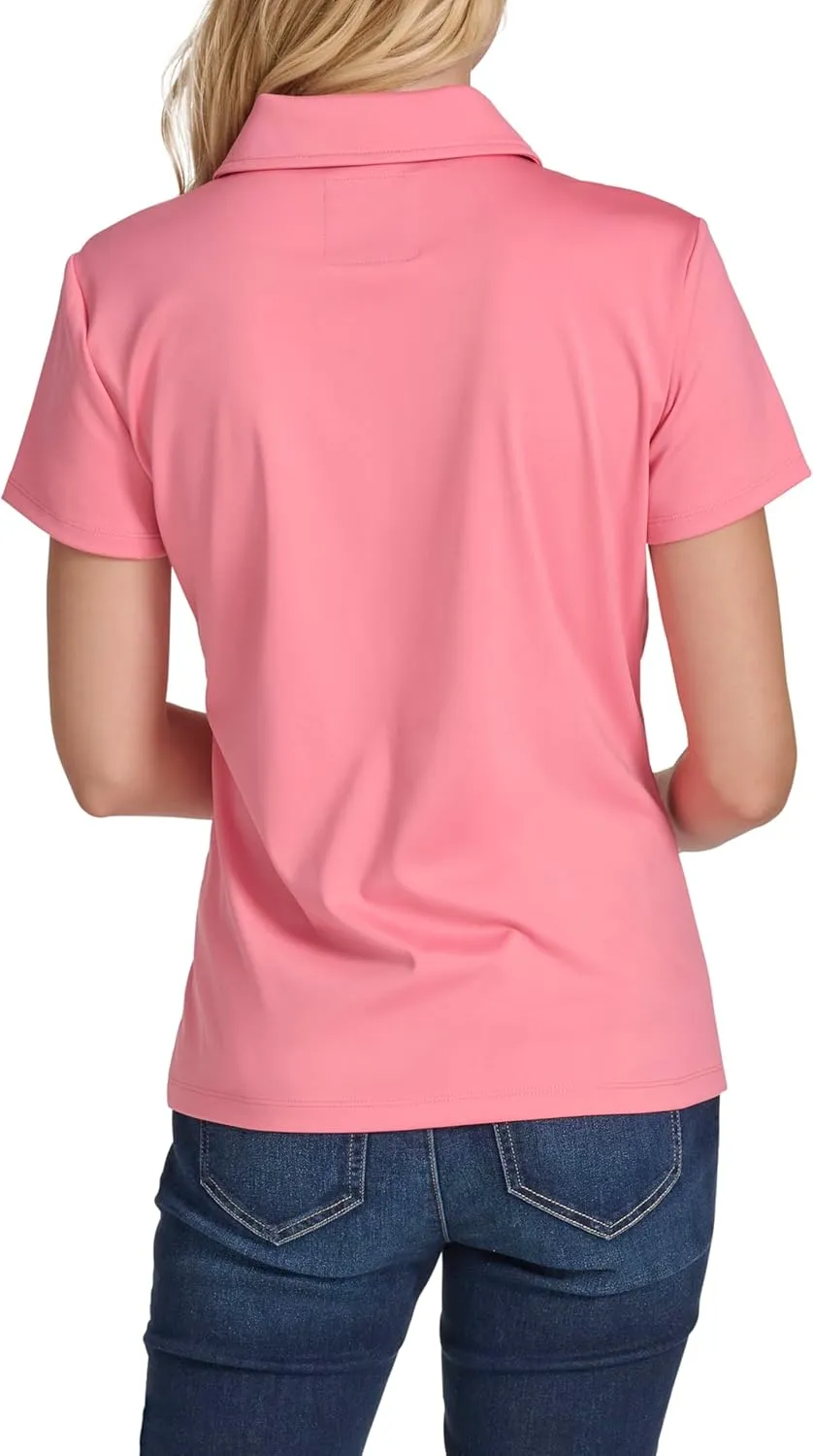 Nautica Women's Short Sleeve Collared Cotton Interlock Soft Touch Polo