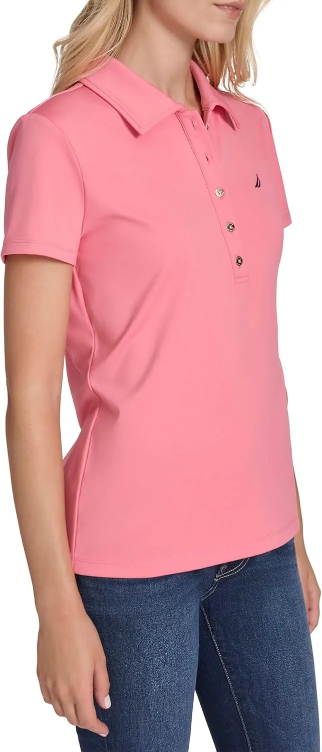 Nautica Women's Short Sleeve Collared Cotton Interlock Soft Touch Polo