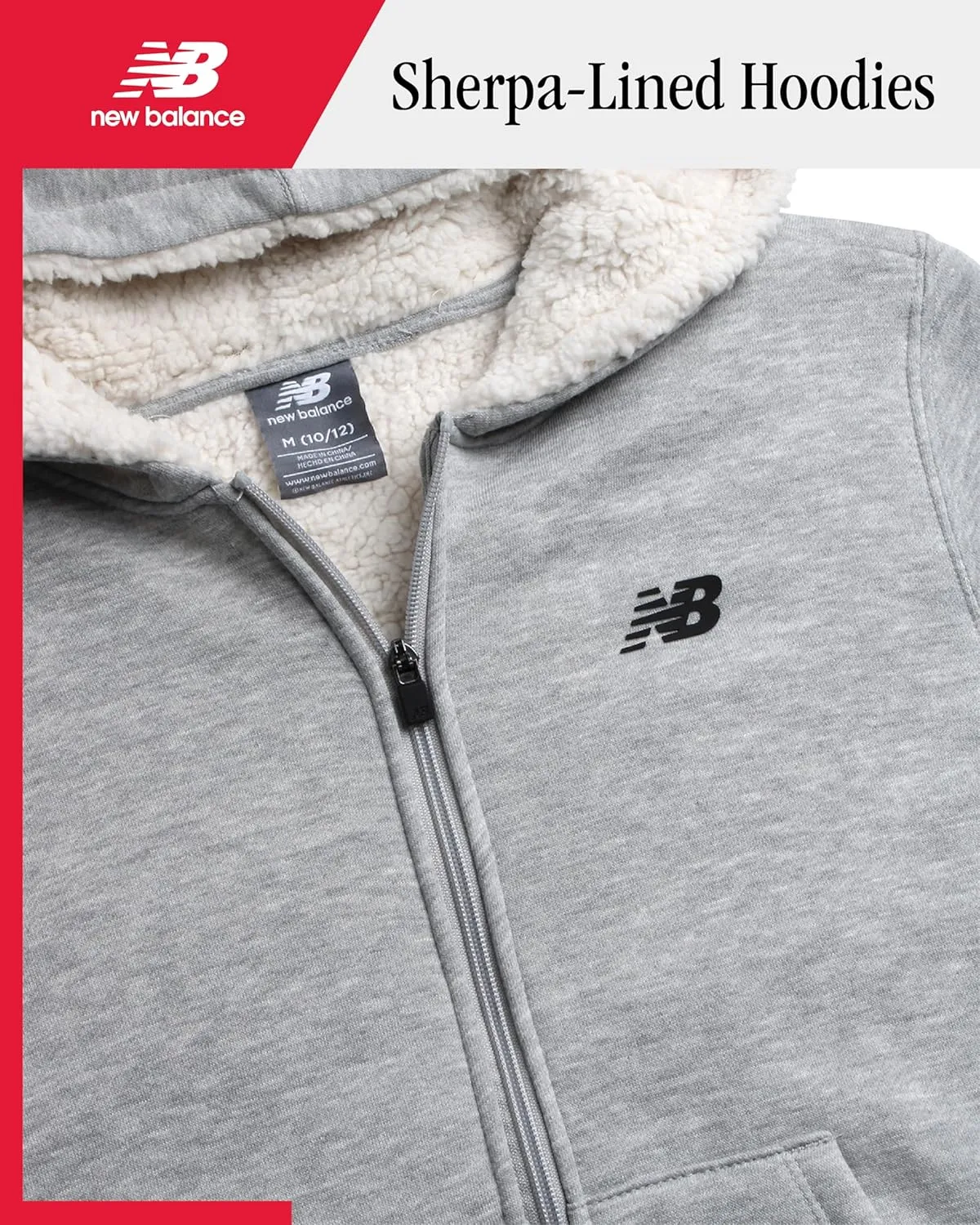New Balance Boys' Sweatshirt - Soft Fleece Full Zip Up Sherpa-Lined Hoodies for Boys - Cozy Boys Hooded Sweatshirts (8-20)