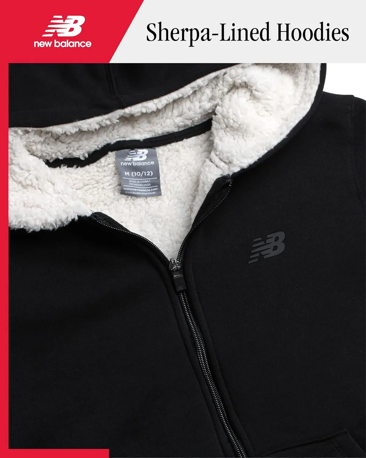 New Balance Boys' Sweatshirt - Soft Fleece Full Zip Up Sherpa-Lined Hoodies for Boys - Cozy Boys Hooded Sweatshirts (8-20)