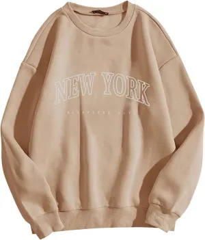 New York Sweatshirts For Women Crewneck Letter Graphic Vacation Shirt Oversized Long Sleeve Pullover Tops Harajuku Clothes