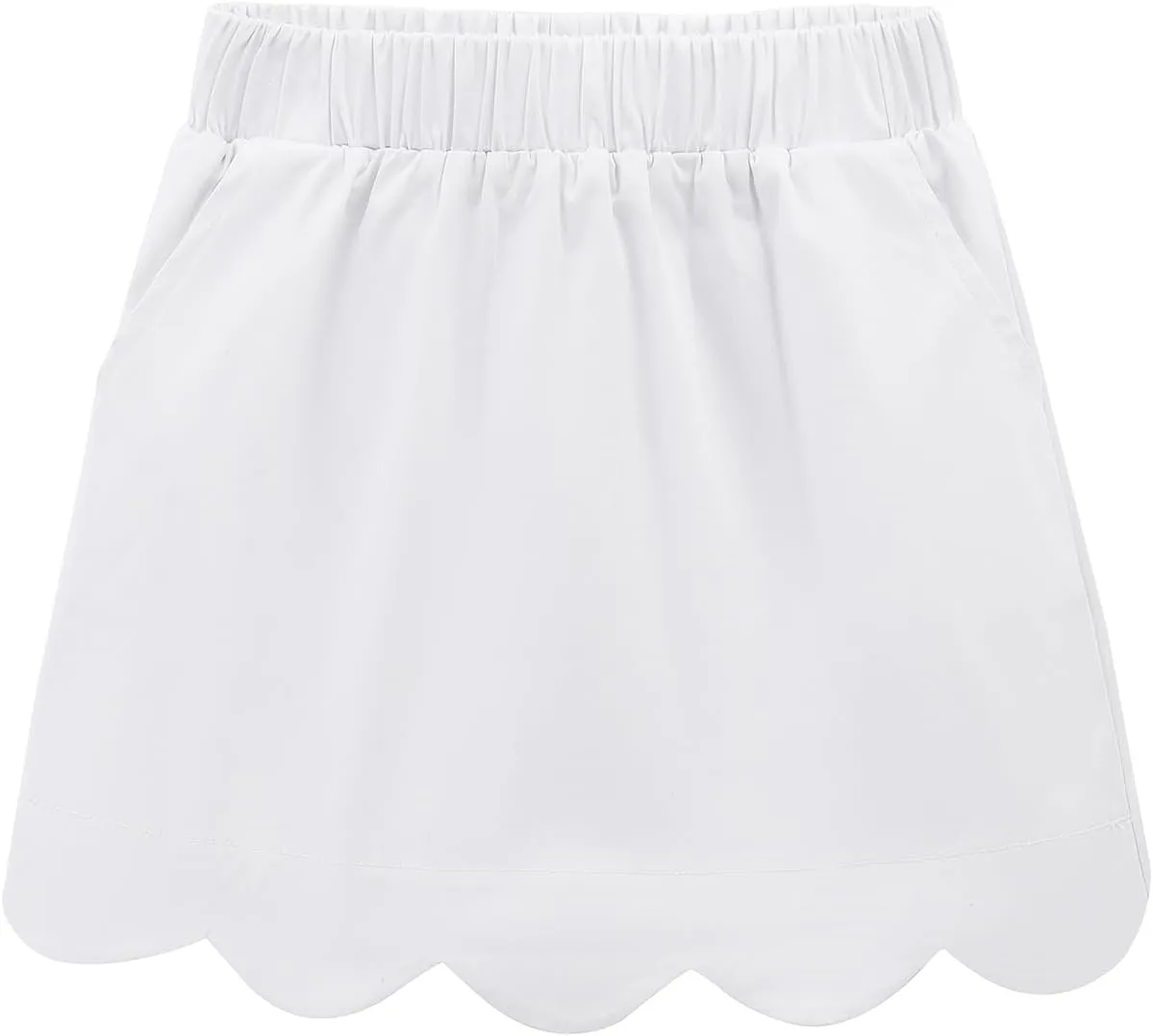 Noomelfish Girls Scalloped Uniform Skirts Stretch Cute School Skort with Pockets (5-12 Years)