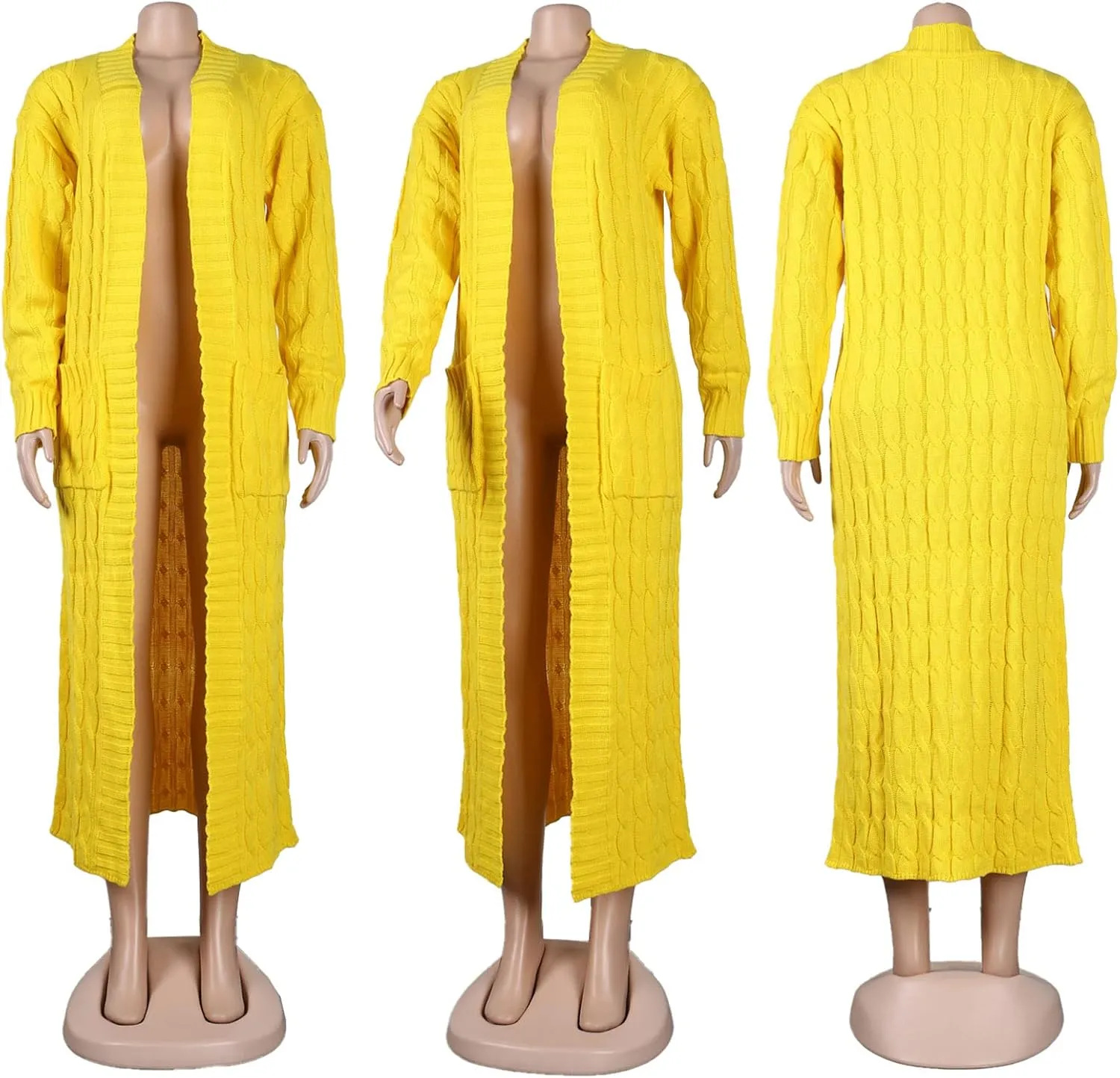 NRTHYE Women's Long Sleeve Open Front Cable Knit Long Cardigan Sweater with Pockets Loose Sweater Outwear Coats
