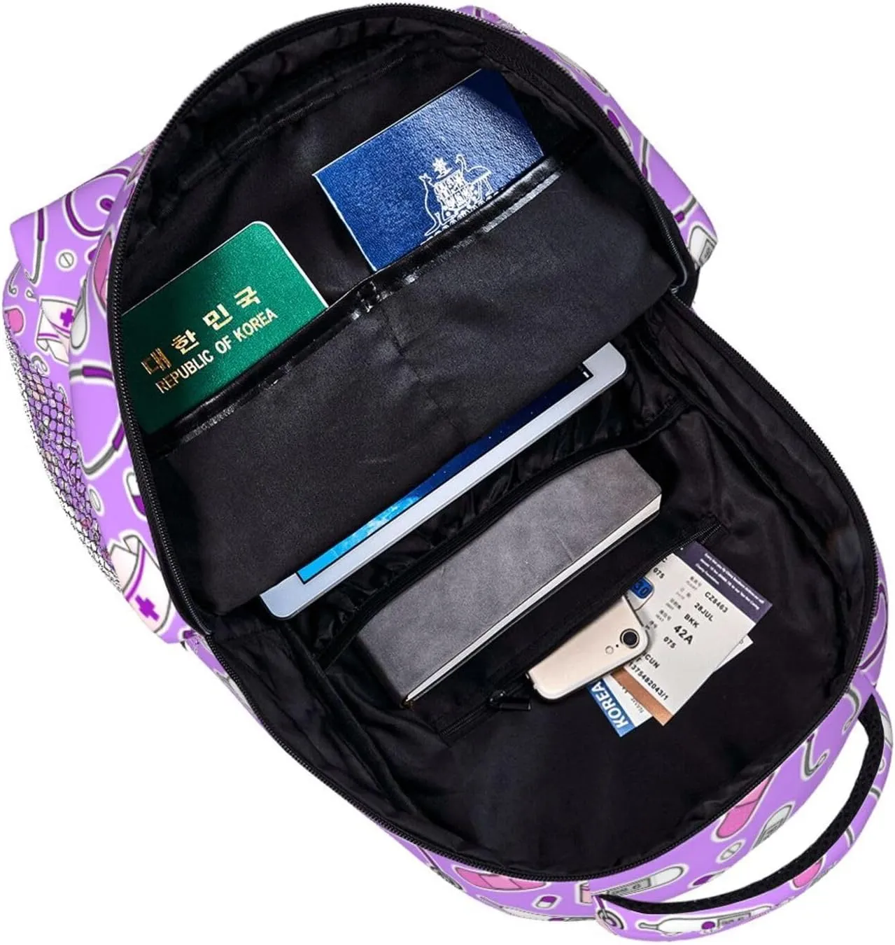 Nurse Print Purple Backpack Laptop Backpack Sports Travel Shoulder bag Light casual backpack