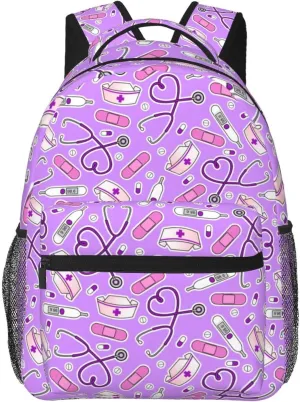 Nurse Print Purple Backpack Laptop Backpack Sports Travel Shoulder bag Light casual backpack