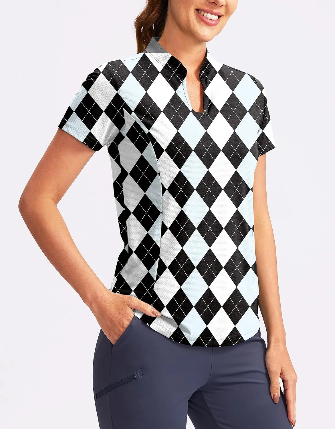 Obla Women's Golf Polo Shirt V-Neck Short Sleeve Collarless Quick Dry Tennis Running T Shirt Golf Tops for Women