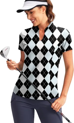 Obla Women's Golf Polo Shirt V-Neck Short Sleeve Collarless Quick Dry Tennis Running T Shirt Golf Tops for Women