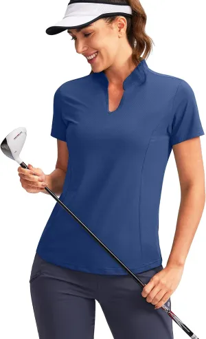 Obla Women's Golf Polo Shirt V-Neck Short Sleeve Collarless Quick Dry Tennis Running T Shirt Golf Tops for Women