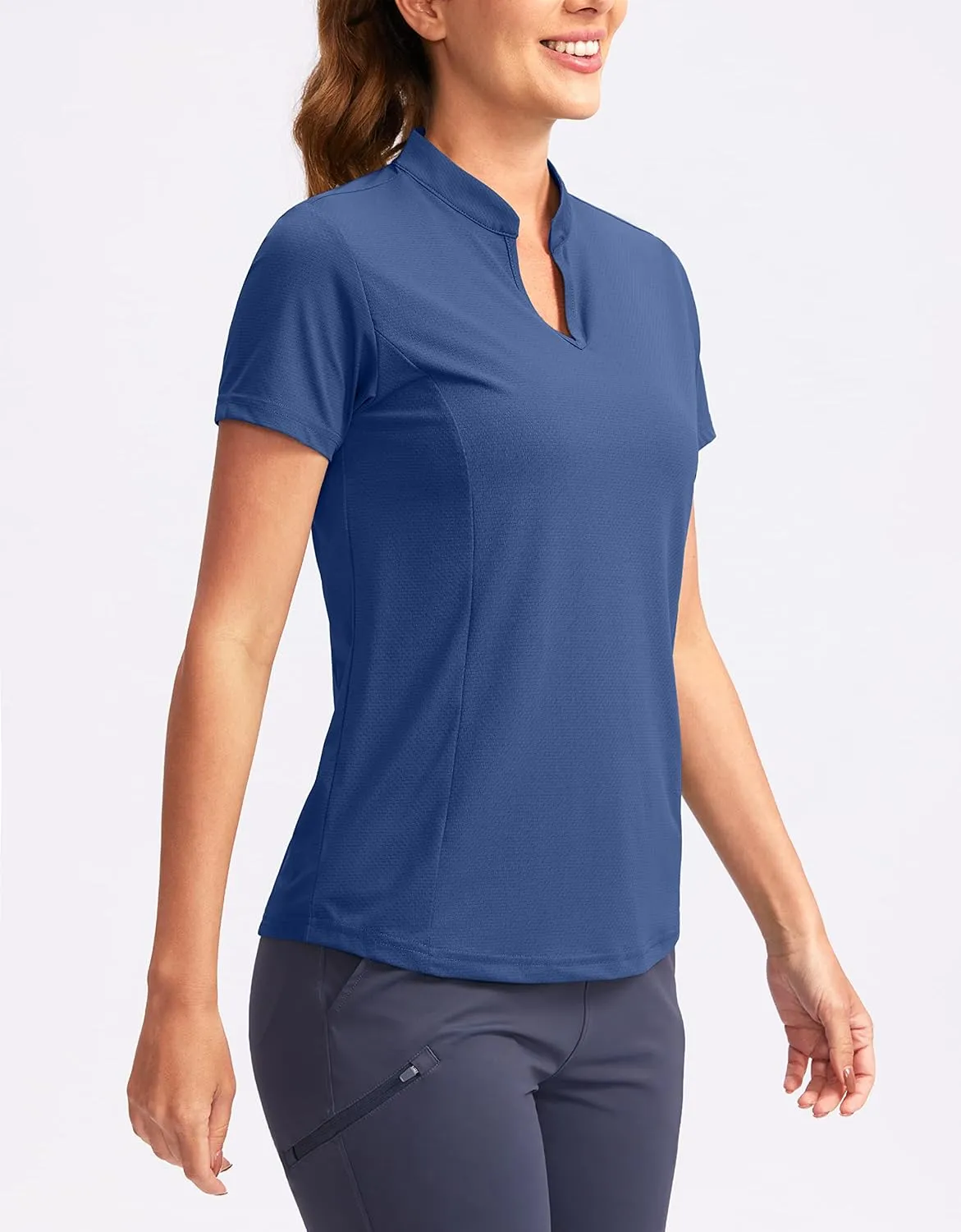 Obla Women's Golf Polo Shirt V-Neck Short Sleeve Collarless Quick Dry Tennis Running T Shirt Golf Tops for Women