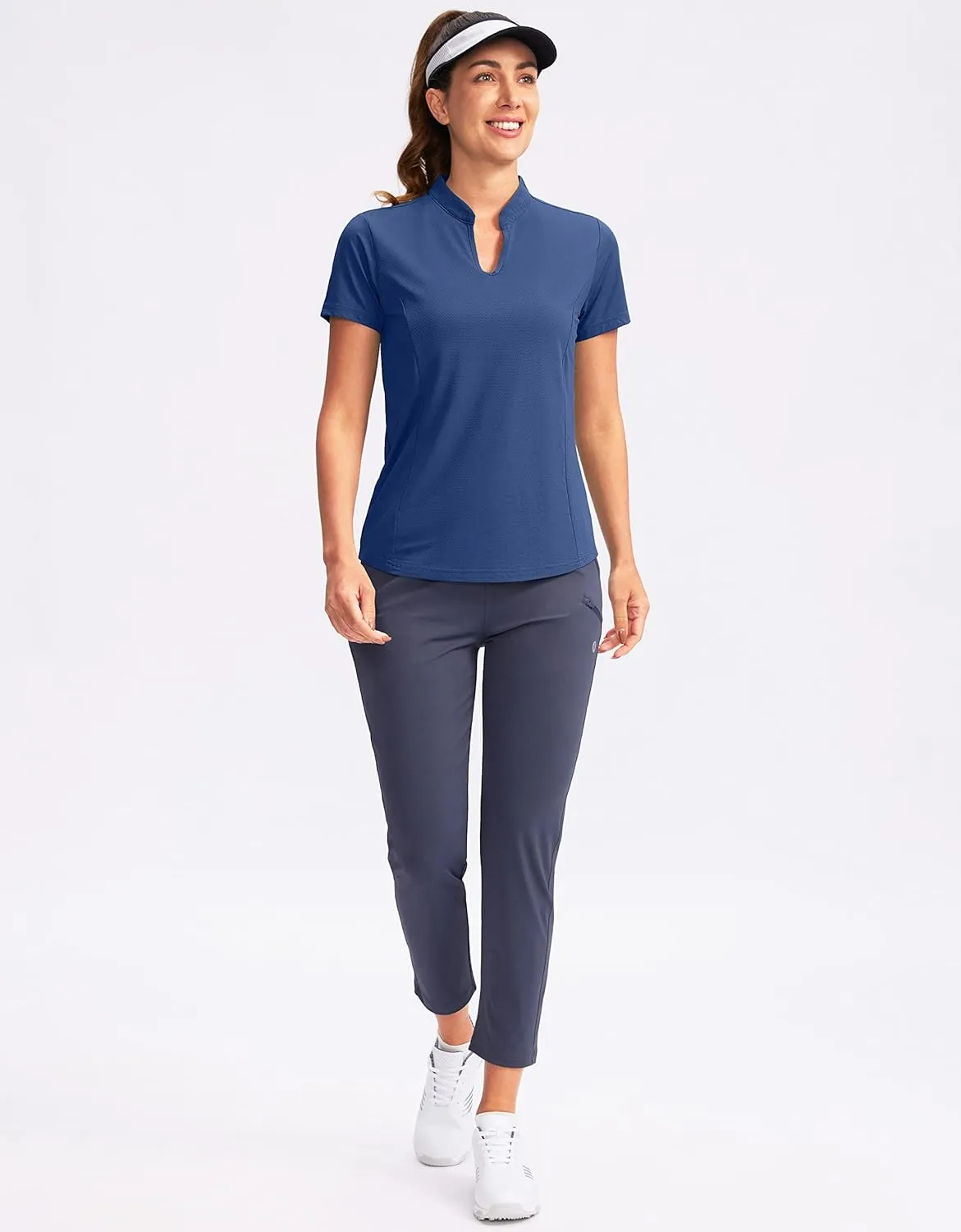 Obla Women's Golf Polo Shirt V-Neck Short Sleeve Collarless Quick Dry Tennis Running T Shirt Golf Tops for Women