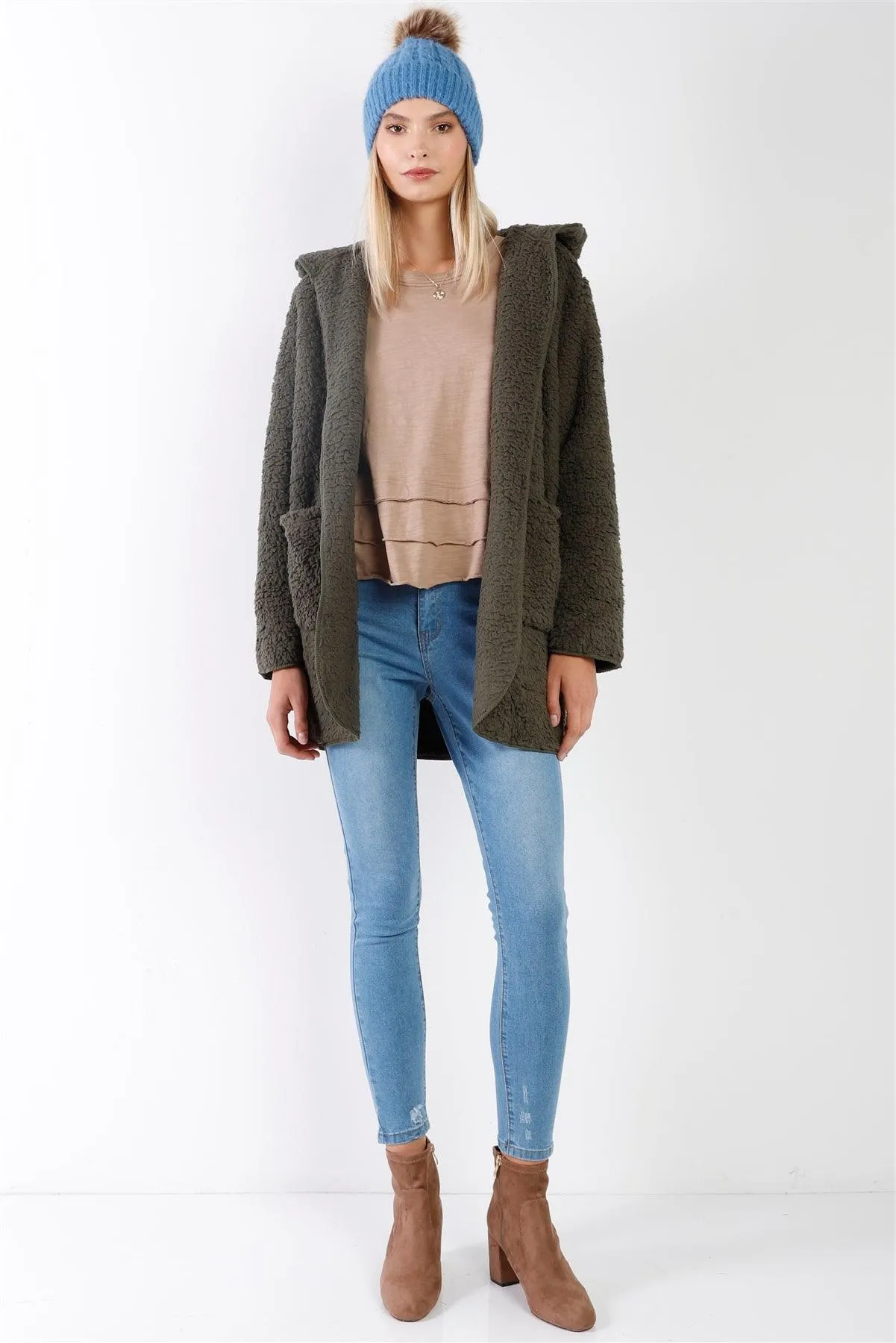 Olive Oversized Fluffy Hooded Teddy Coat /1-2-2-1