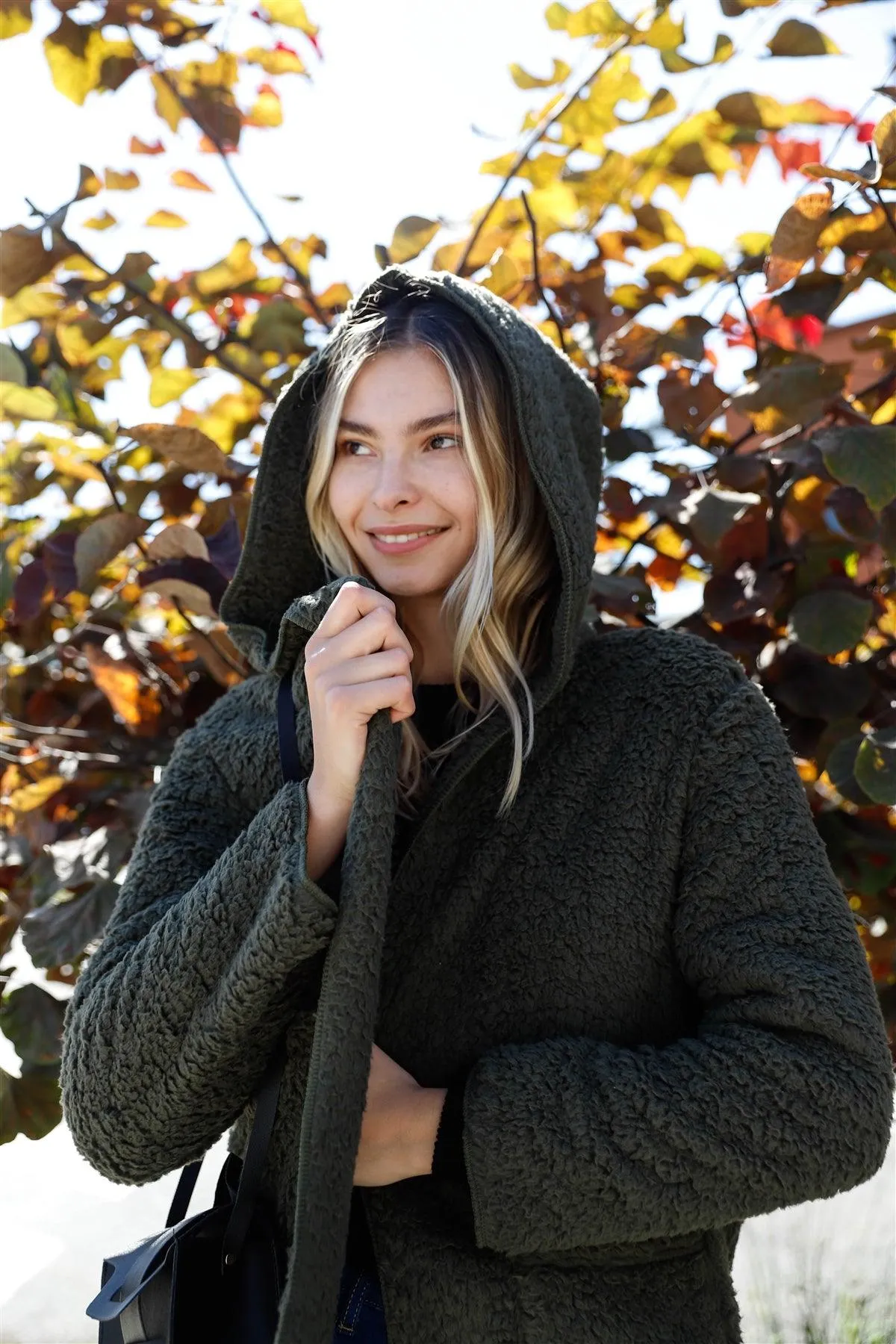 Olive Oversized Fluffy Hooded Teddy Coat /1-2-2-1