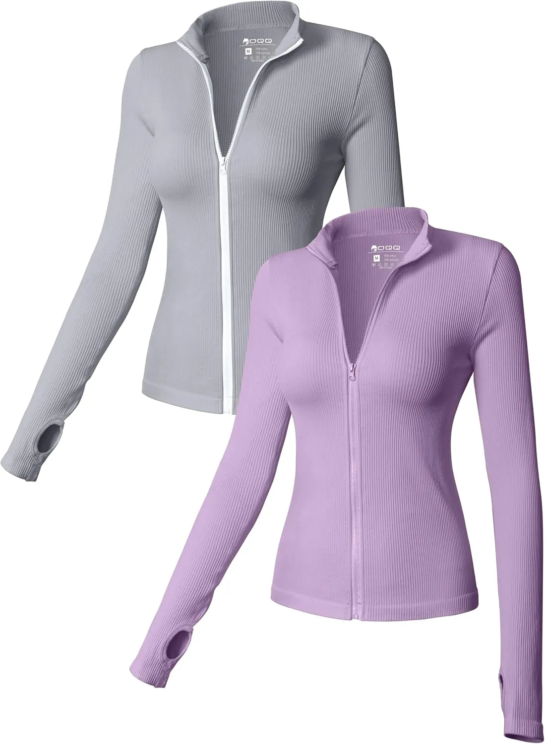OQQ Womens 2 Piece Long Sleeve Tops Stand Neck Front Zipped Stretch Fitted Underscrubs Tee Shirts Tops