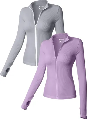 OQQ Womens 2 Piece Long Sleeve Tops Stand Neck Front Zipped Stretch Fitted Underscrubs Tee Shirts Tops
