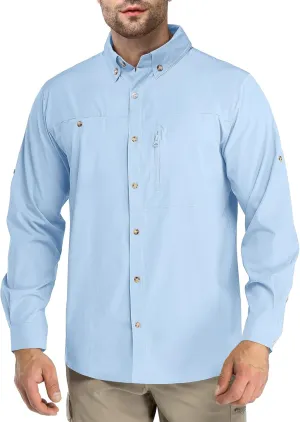 Outdoor Ventures Men's Long Sleeve Hiking Shirt UPF 50 UV Sun Protection Shirt Cooling Quick Dry for Travel Fishing Safari