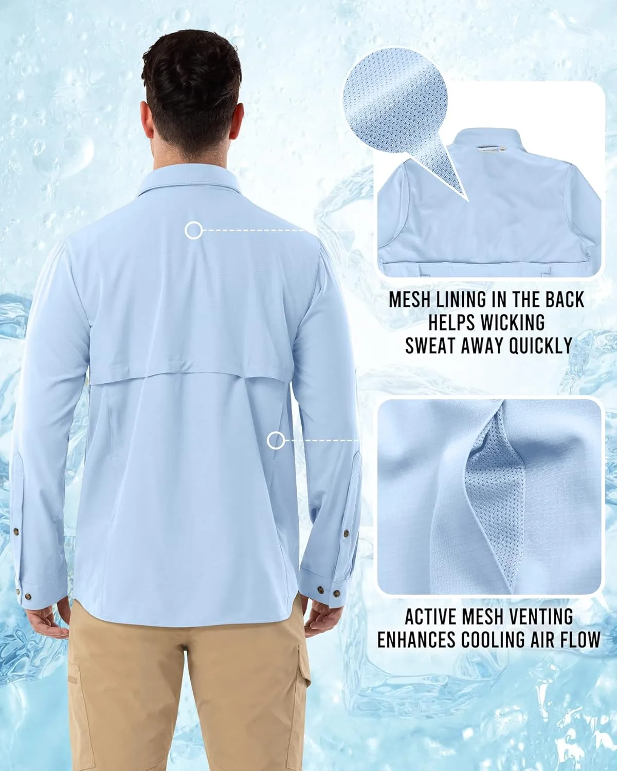 Outdoor Ventures Men's Long Sleeve Hiking Shirt UPF 50 UV Sun Protection Shirt Cooling Quick Dry for Travel Fishing Safari