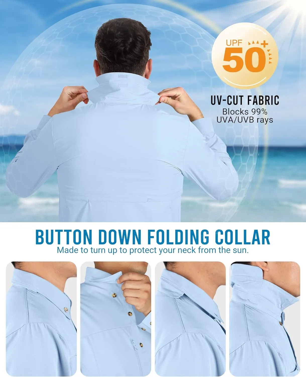 Outdoor Ventures Men's Long Sleeve Hiking Shirt UPF 50 UV Sun Protection Shirt Cooling Quick Dry for Travel Fishing Safari