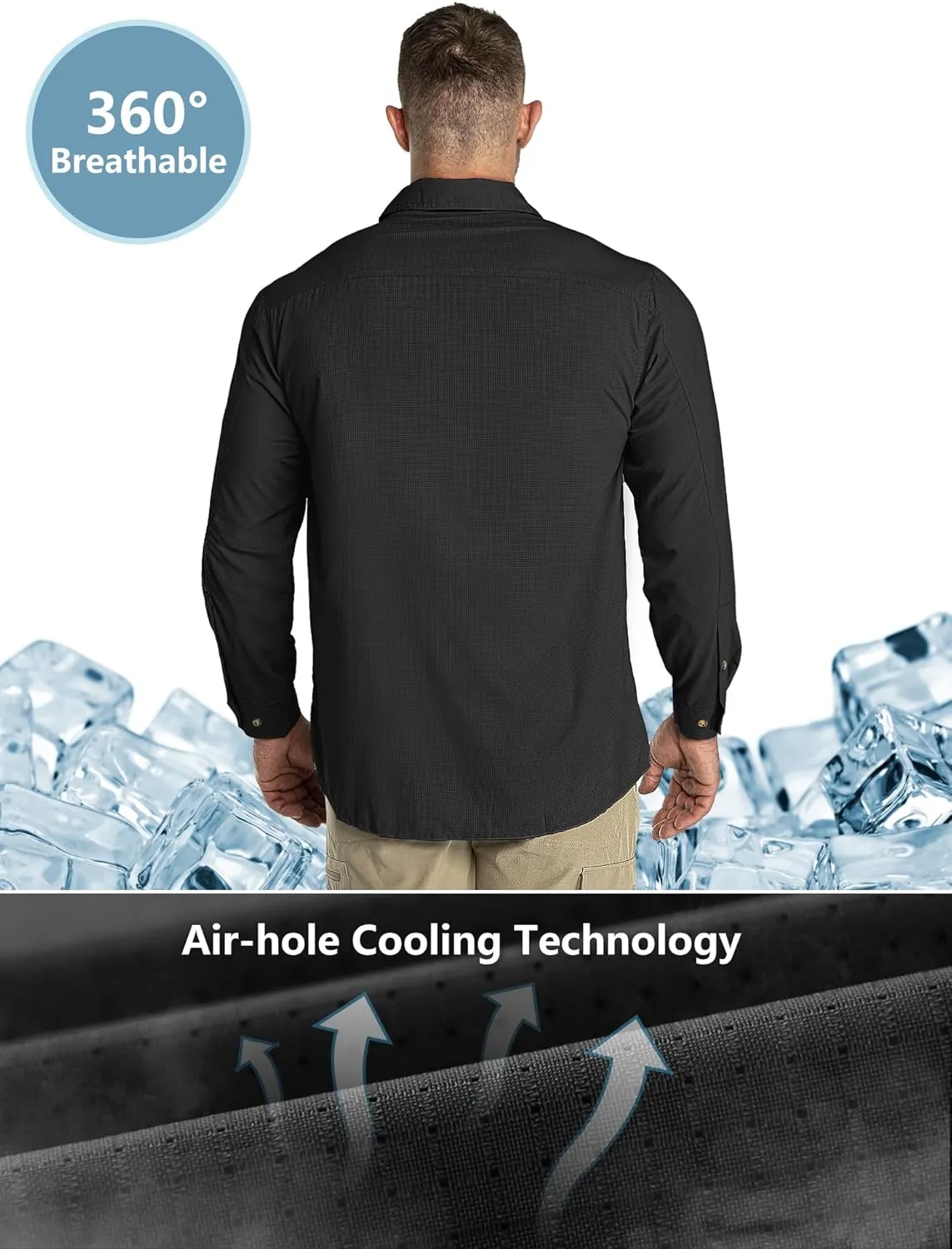 Outdoor Ventures Men's UPF 50  UV Sun Protection Shirt, Long Sleeve Hiking Fishing Shirt Cooling Quick Dry for Safari Travel