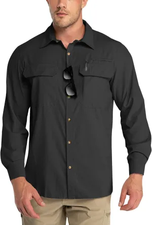Outdoor Ventures Men's UPF 50  UV Sun Protection Shirt, Long Sleeve Hiking Fishing Shirt Cooling Quick Dry for Safari Travel