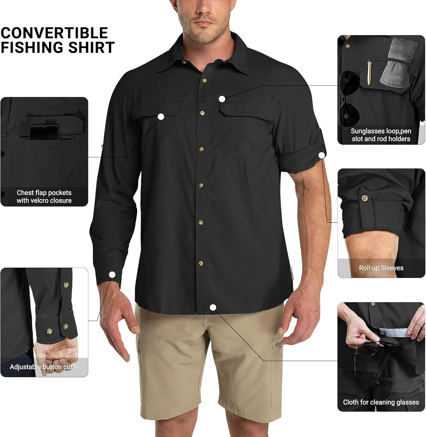 Outdoor Ventures Men's UPF 50  UV Sun Protection Shirt, Long Sleeve Hiking Fishing Shirt Cooling Quick Dry for Safari Travel