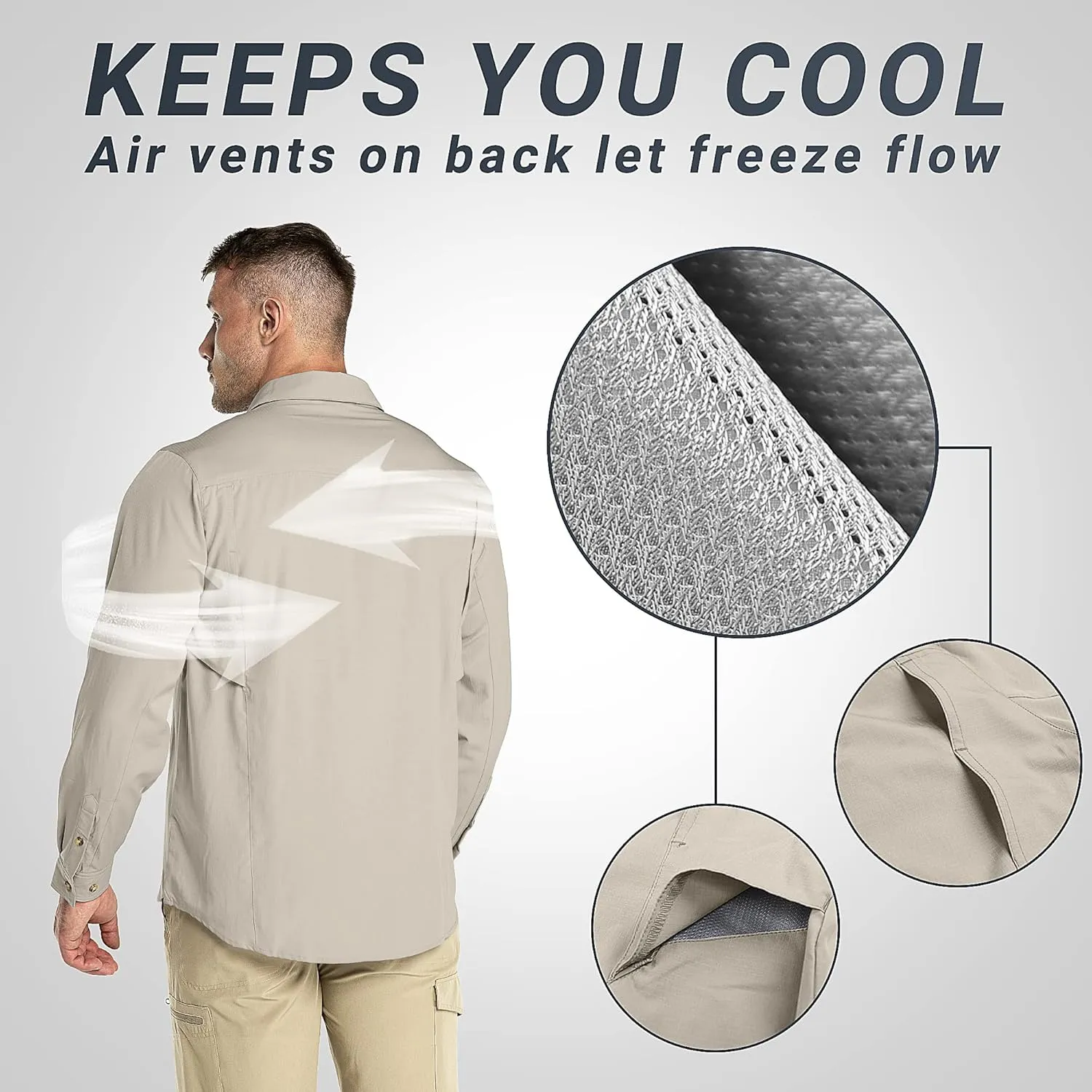 Outdoor Ventures Men's UPF 50  UV Sun Protection SPF Hiking Shirt Long Sleeve Lightweight Quick Dry for Safari Travel Fishing