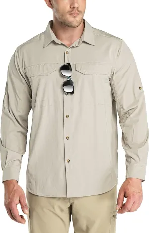 Outdoor Ventures Men's UPF 50  UV Sun Protection SPF Hiking Shirt Long Sleeve Lightweight Quick Dry for Safari Travel Fishing