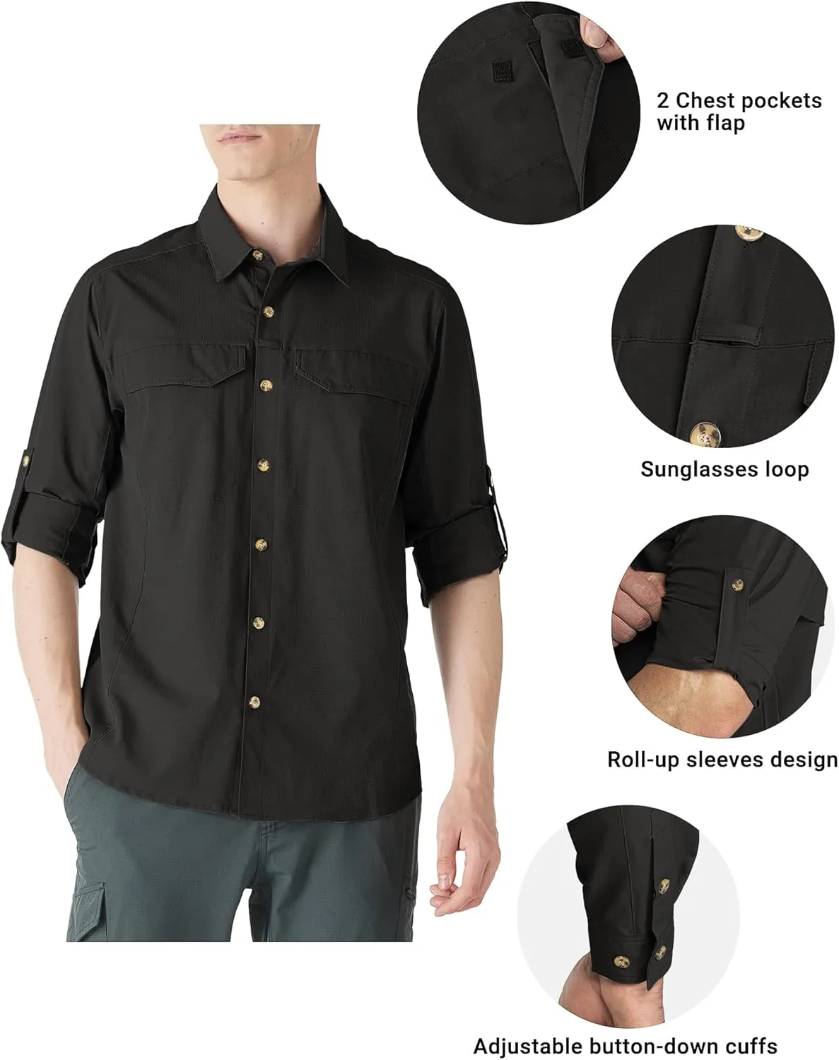 Outdoor Ventures Men's UPF 50  UV Sun Protection SPF Hiking Shirt Long Sleeve Lightweight Quick Dry for Safari Travel Fishing