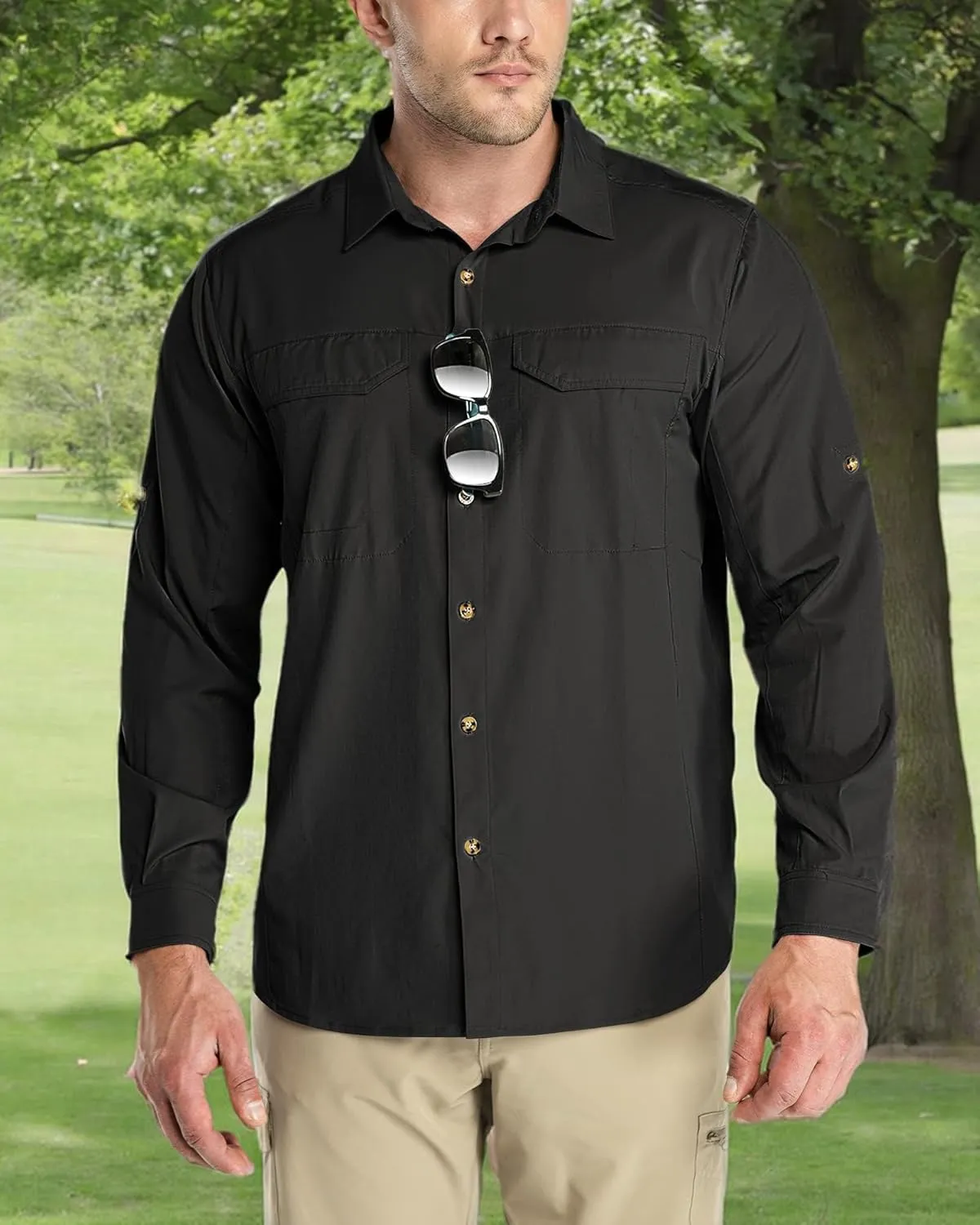 Outdoor Ventures Men's UPF 50  UV Sun Protection SPF Hiking Shirt Long Sleeve Lightweight Quick Dry for Safari Travel Fishing