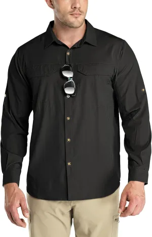 Outdoor Ventures Men's UPF 50  UV Sun Protection SPF Hiking Shirt Long Sleeve Lightweight Quick Dry for Safari Travel Fishing