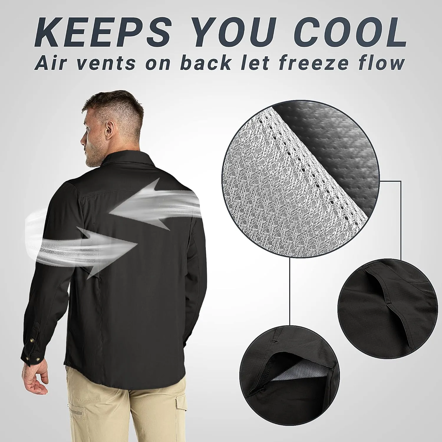 Outdoor Ventures Men's UPF 50  UV Sun Protection SPF Hiking Shirt Long Sleeve Lightweight Quick Dry for Safari Travel Fishing