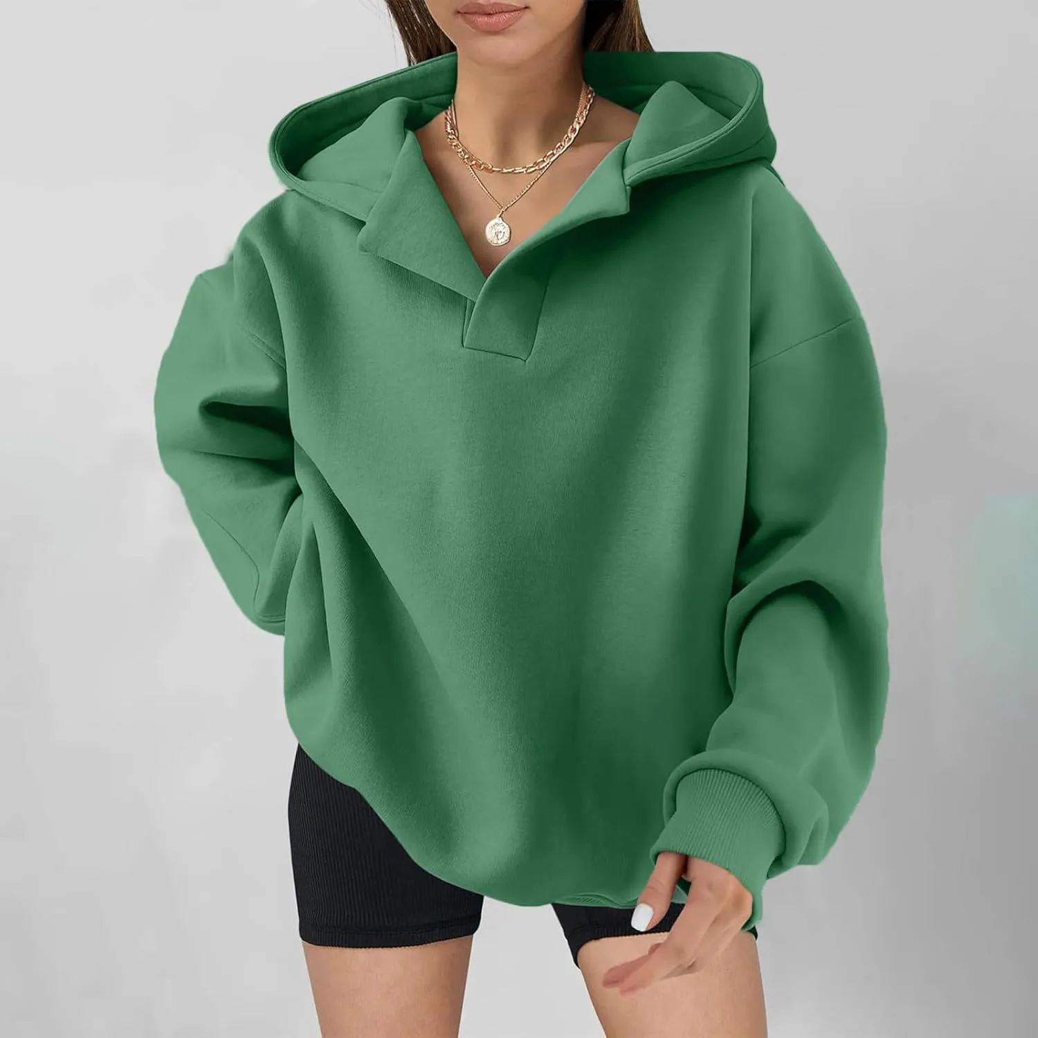 Oversized Hoodie for Women Casual Long Sleeve Pullover Solid Sweatshirt Streetwear Ribbed Fall Winter Top Athleisure